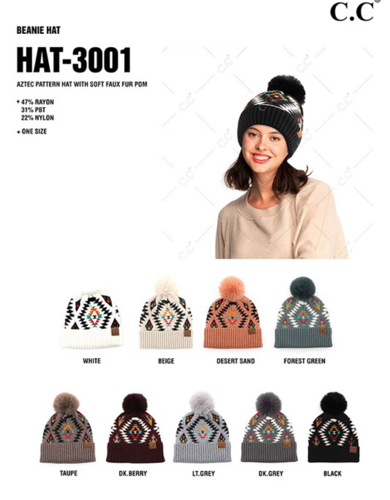 Aztec Beanie Hat Beige