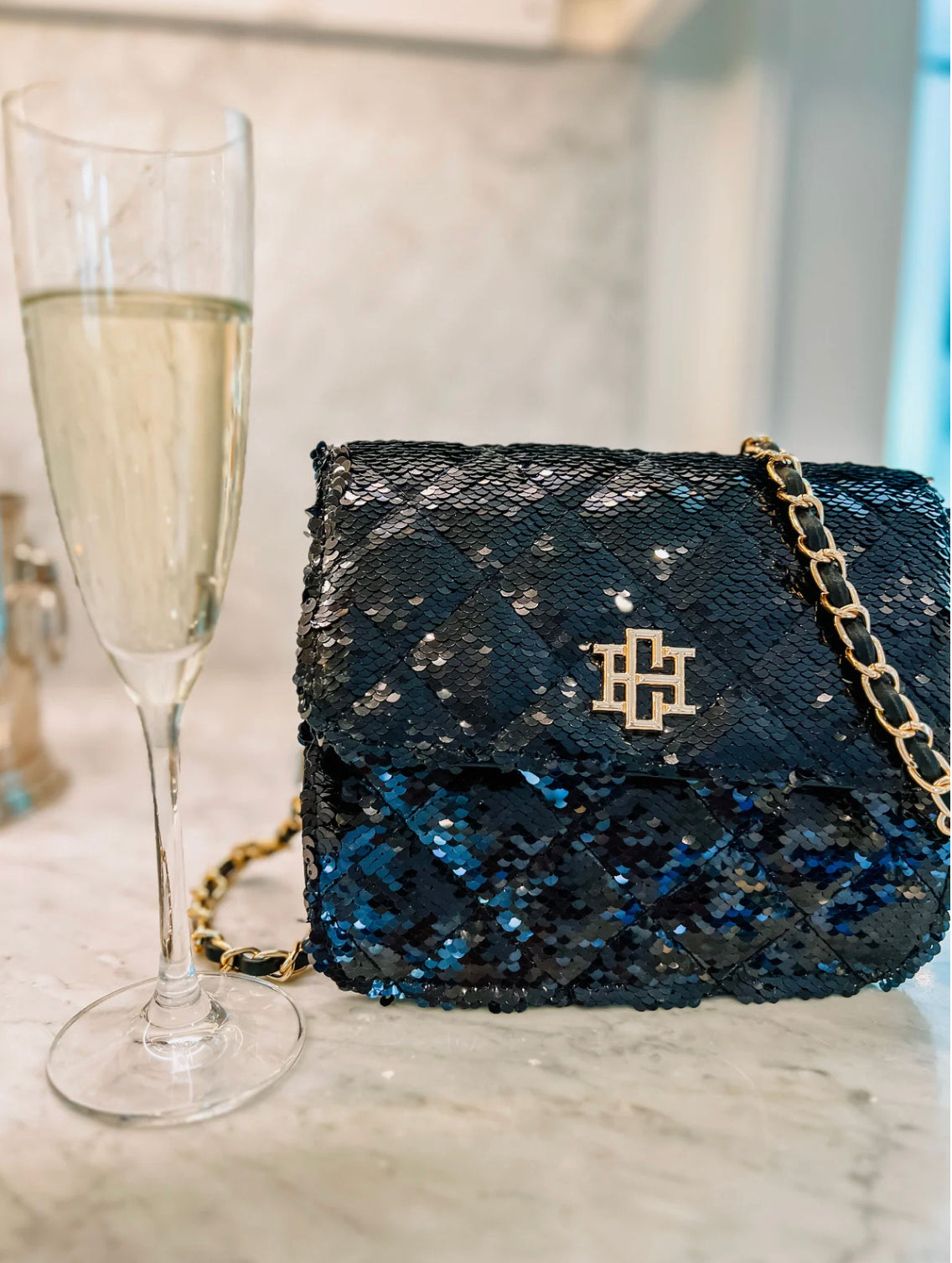 Evelyn Crossbody Black Sequin Bag