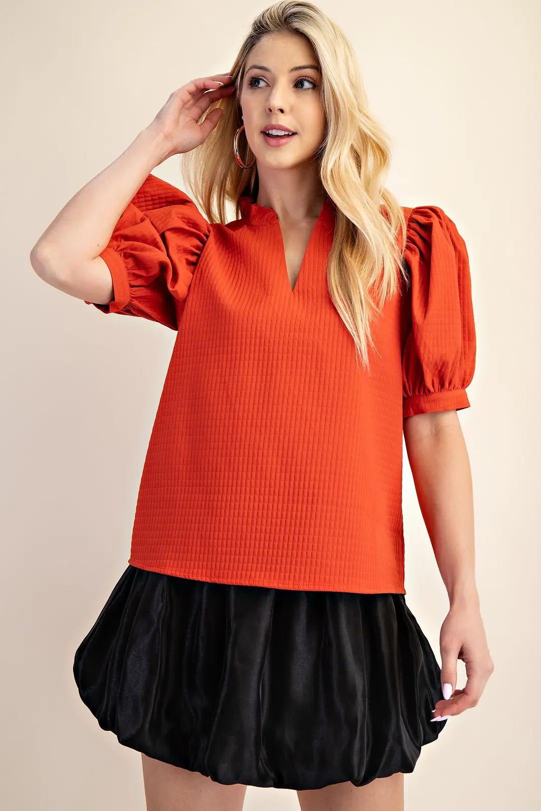 Ruffle V-Neck Puff Sleeve Top