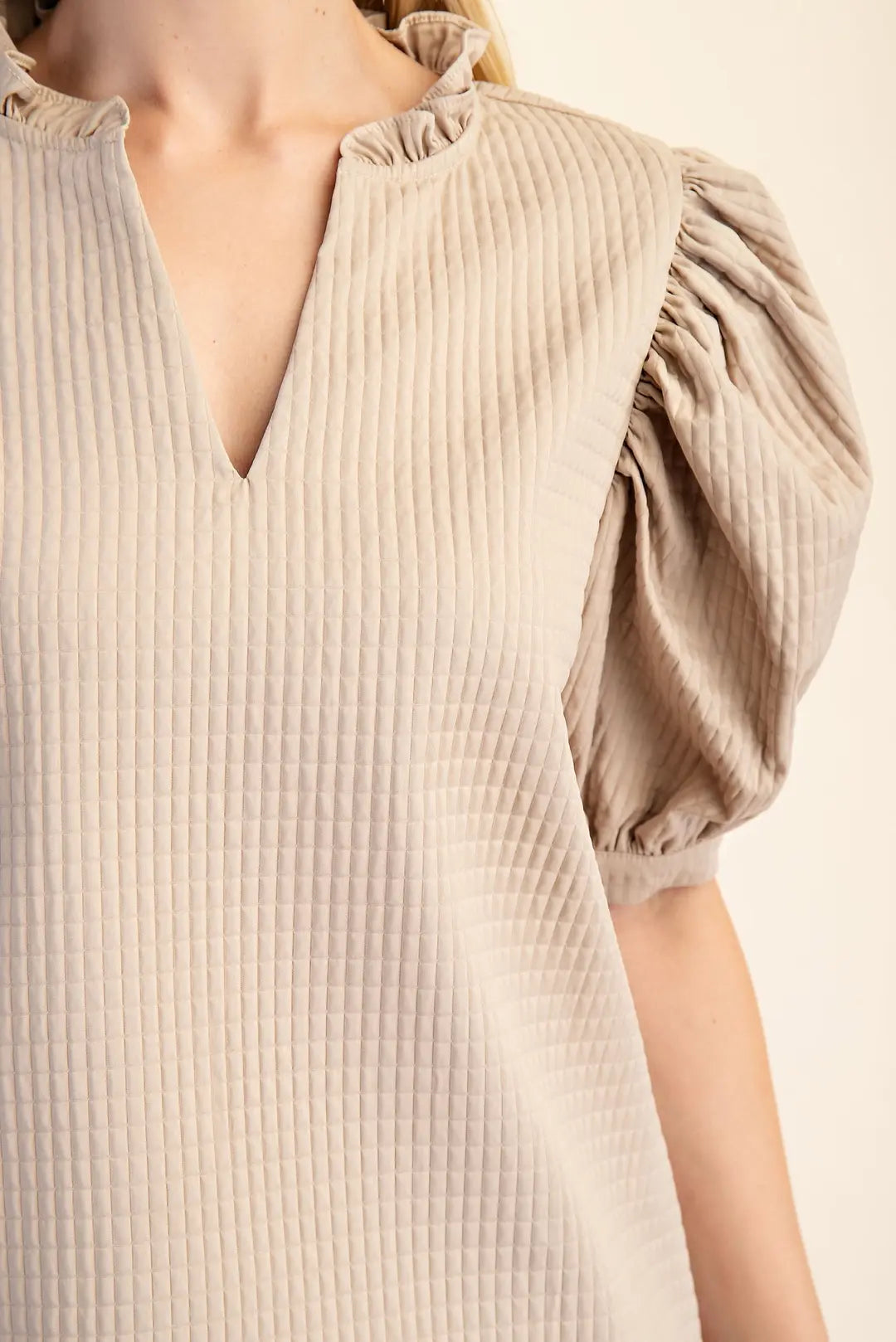 Ruffle V-Neck Puff Sleeve Top