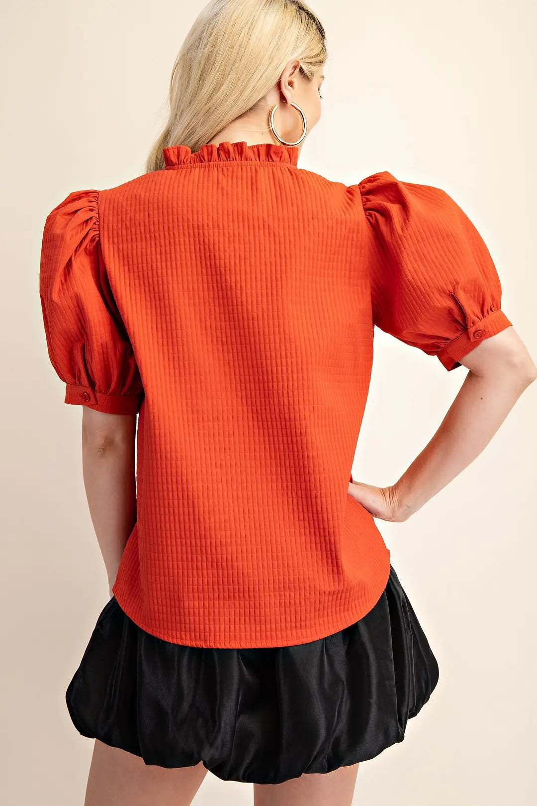 Ruffle V-Neck Puff Sleeve Top