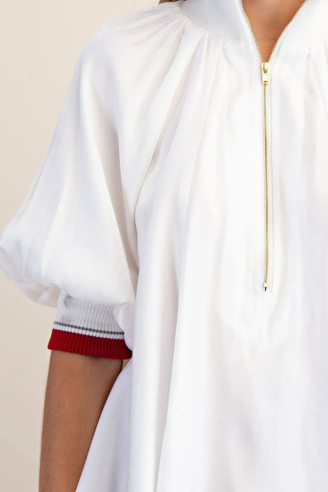 Mock Neck Band Puff Sleeve Blouse
