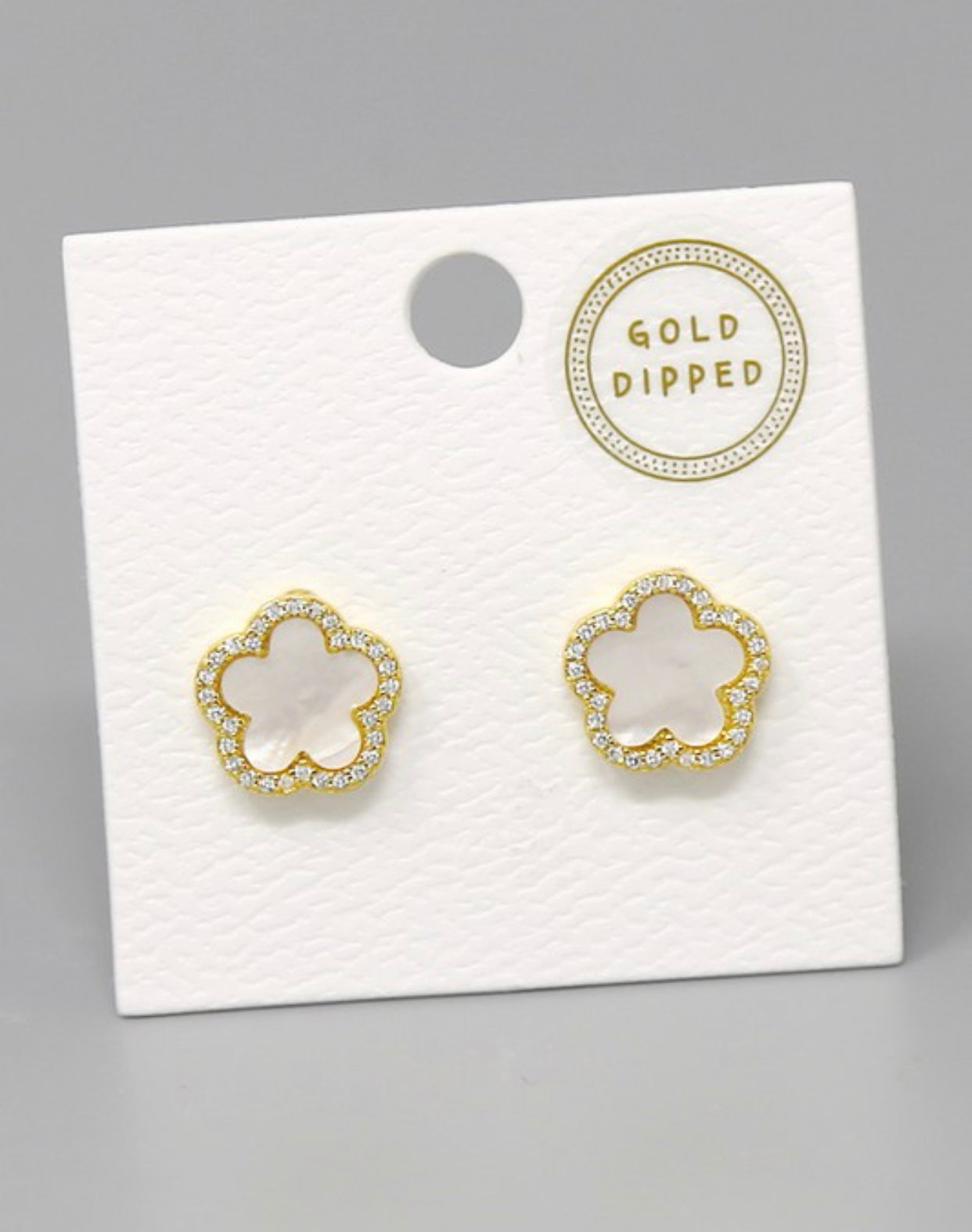 CZ Flower Stud Earrings Gold White
