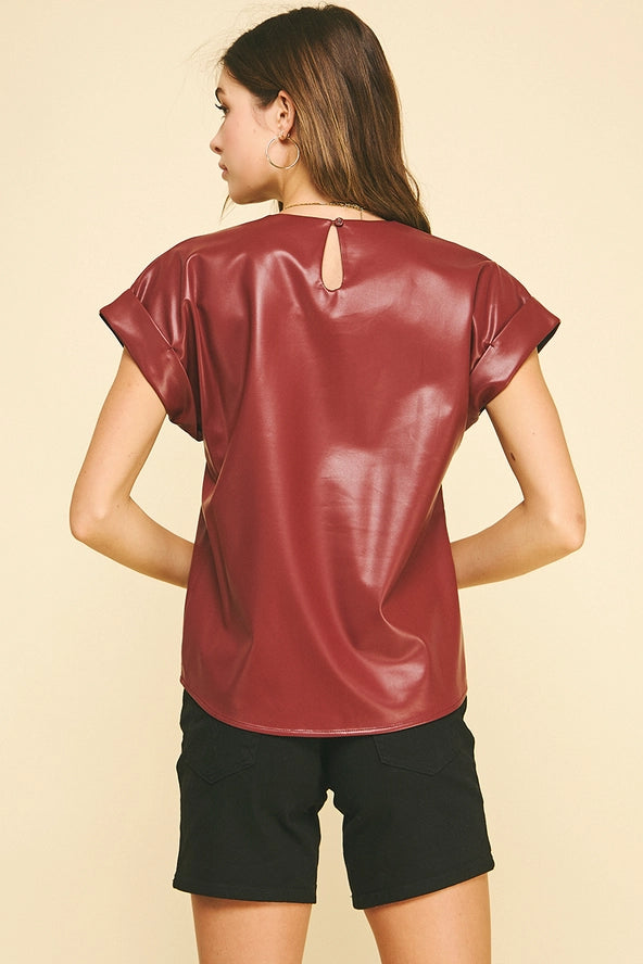 Faux Leather Cap Sleeve Top