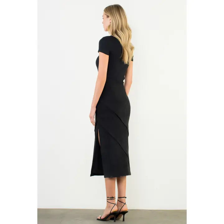 Noir Suede Slit Midi Skirt