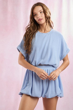 Urban Rib Cuff Short Sleeve With Bubble Hem Top