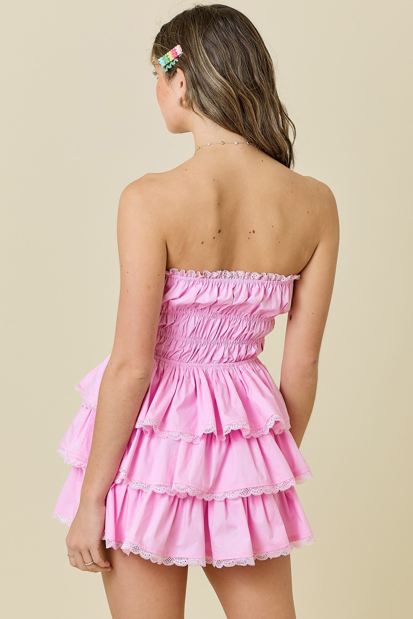 STRAPLESS TIERED LACE Trim MINI DRESS