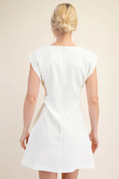 Round Neck Waist Pleated Mini Dress