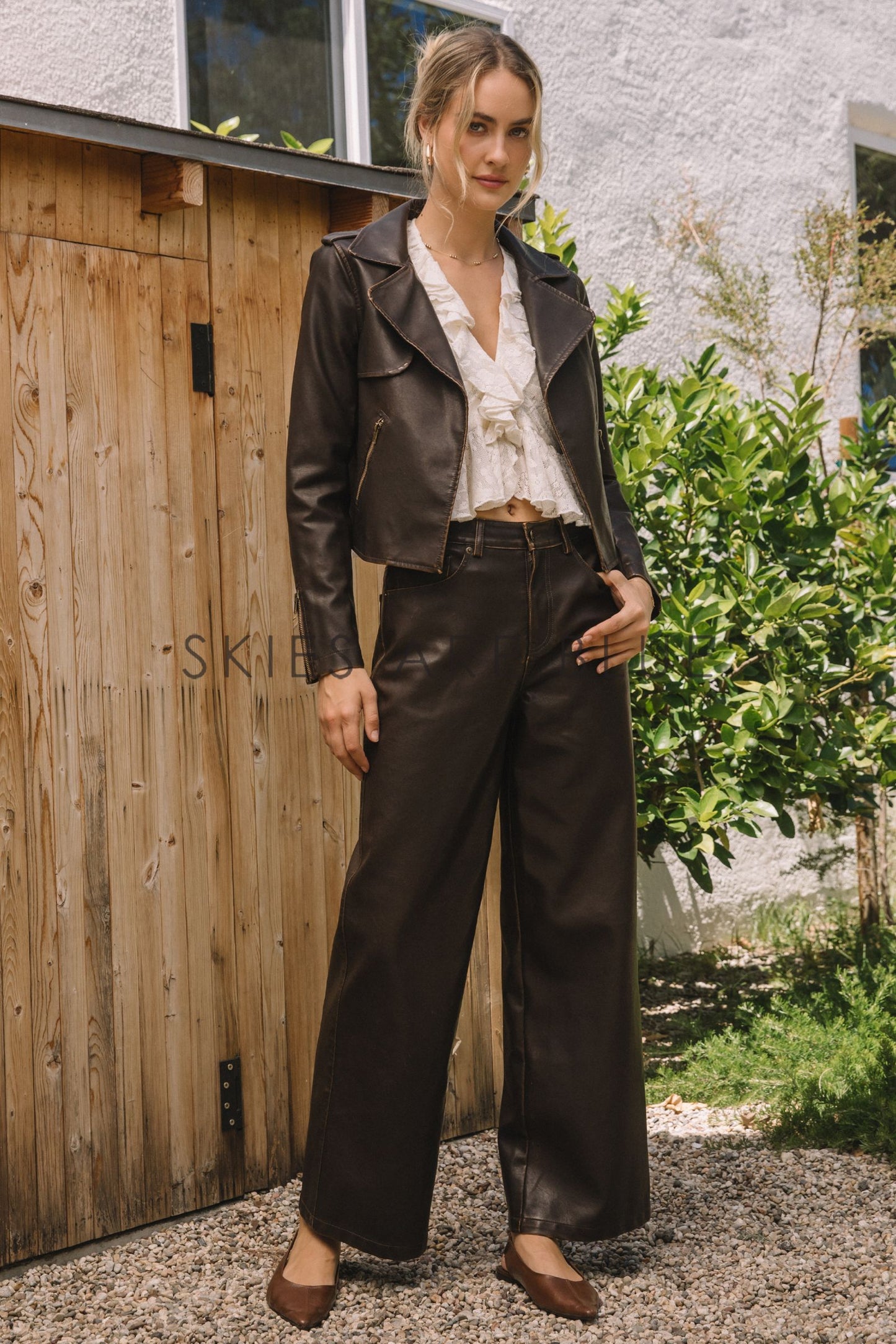 DISTRESSED FAUX PANTS
