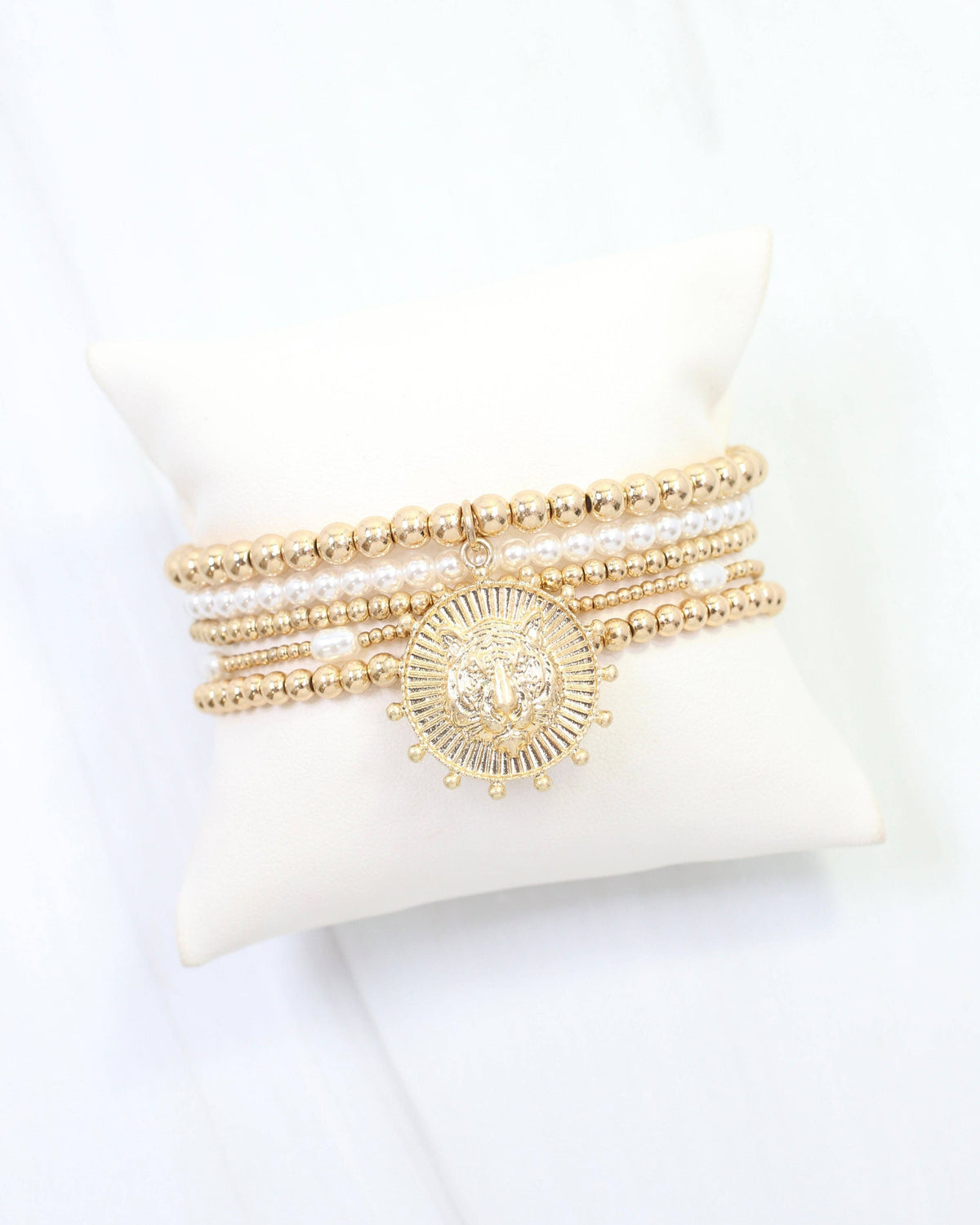 Carmen Coin Beaded Bracelet Set Tiger Worn Gold
