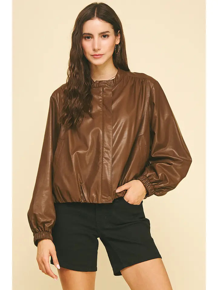 Faux Leather Bomber Jacket