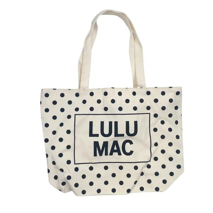 Lulu Mac Canvas Tote Black Polka Dot On White