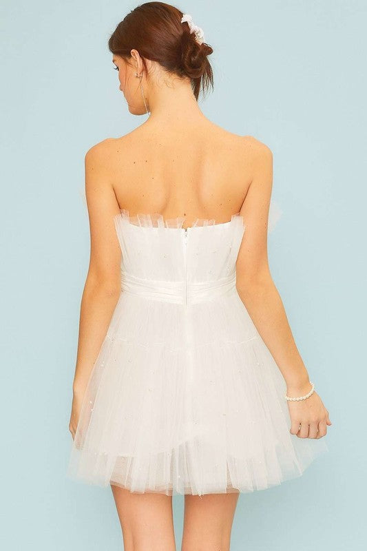 White Organza Big Ribbon Mini Dress