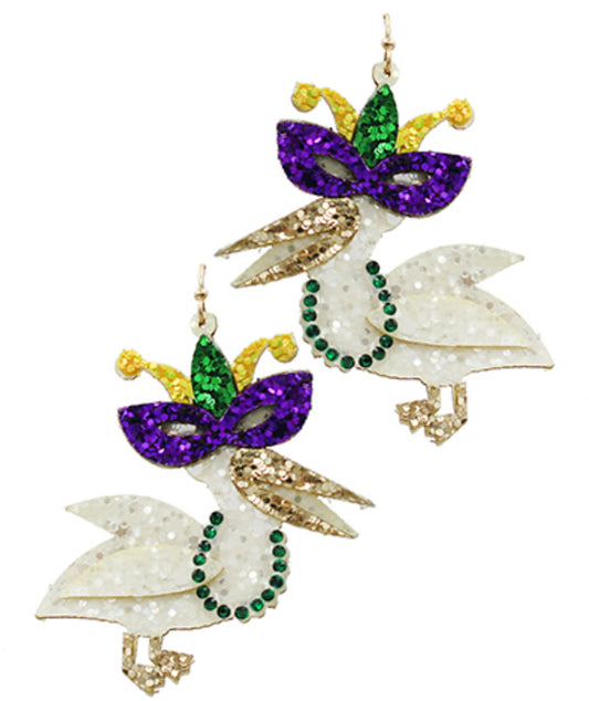 Mardi Gras Pelican Earrings
