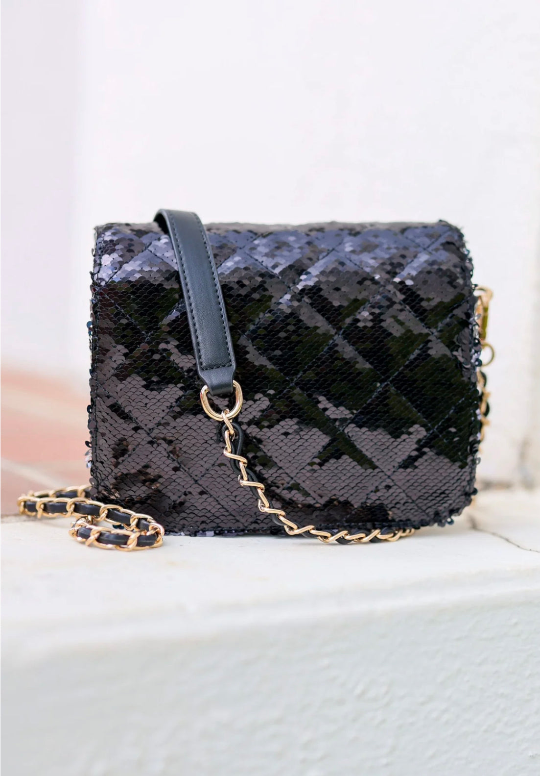 Evelyn Crossbody Black Sequin Bag