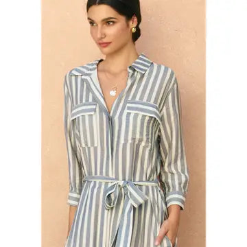 Nautical Stripe Belted Maxi Shirt Dress