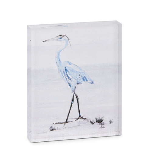 8" SEASIDE ESCAPE HERON ACRYLIC BLOCK