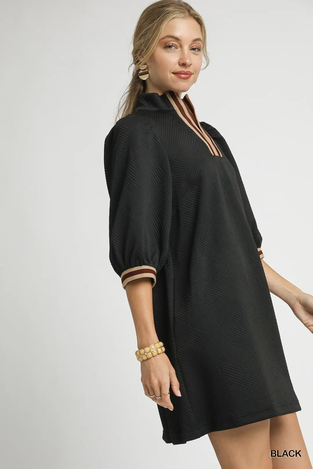 High Neck Jacquard Mini Dress