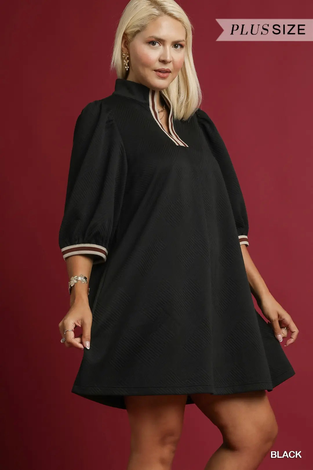 High Neck Jacquard Mini Dress