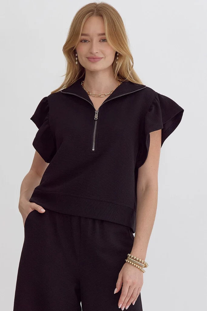 Ruffle Sleeve Textured Top