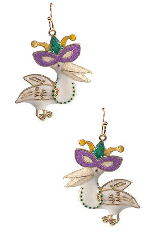 Glitter Pelican Mardi Gras Earrings