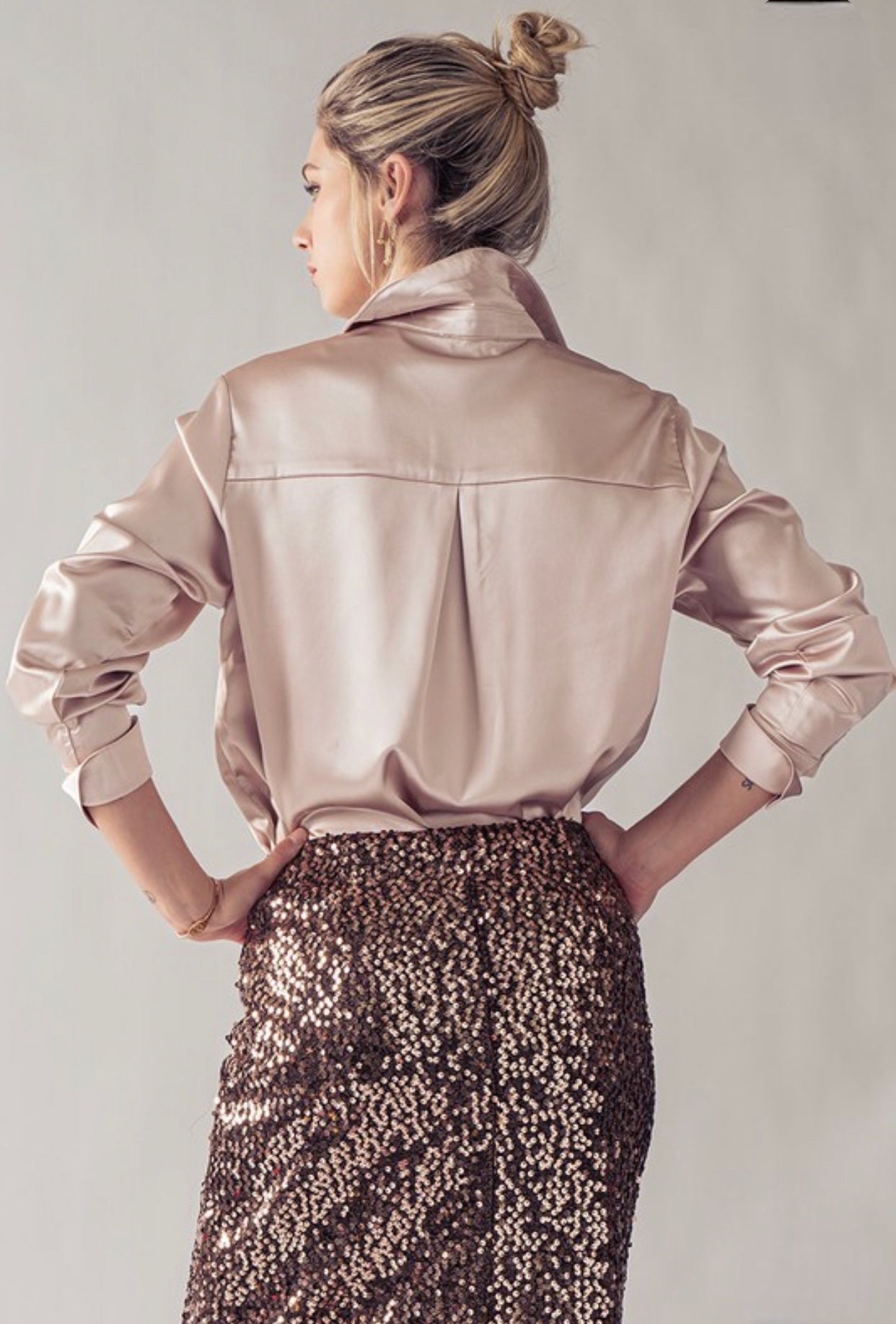 Button Down Silky Blouse Champagne