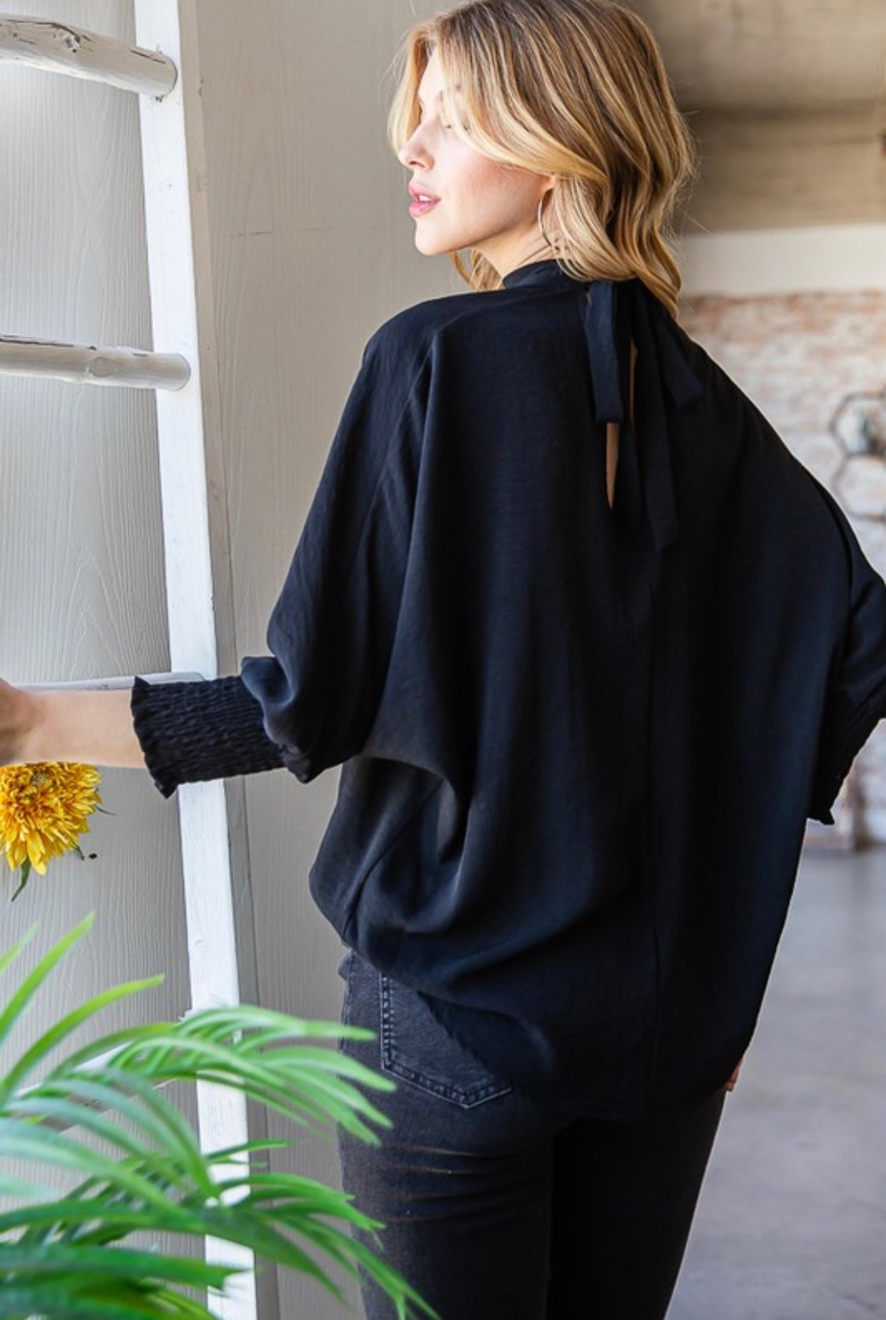 Three Quarter Sleeve Top Black