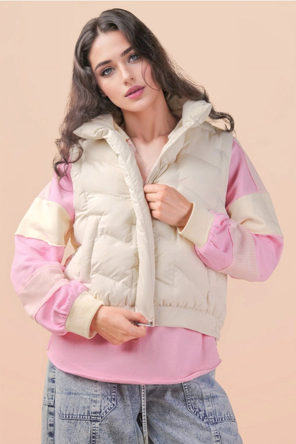 Mock Neck Puffer Tie Vest