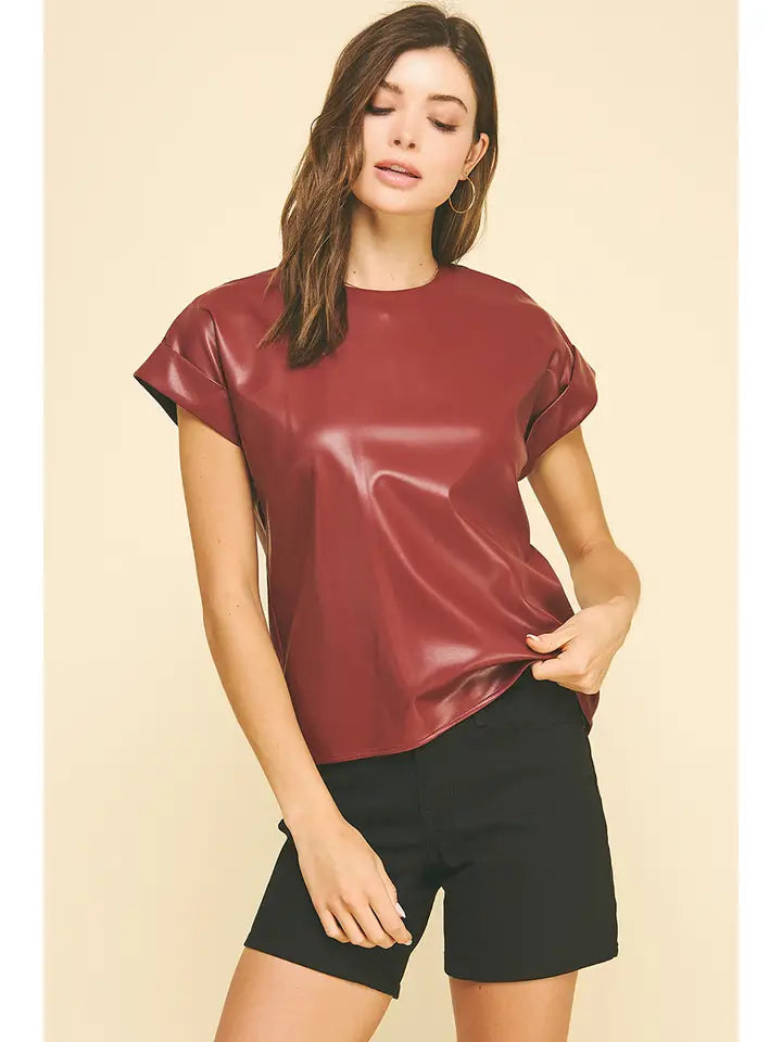 Faux Leather Cap Sleeve Top