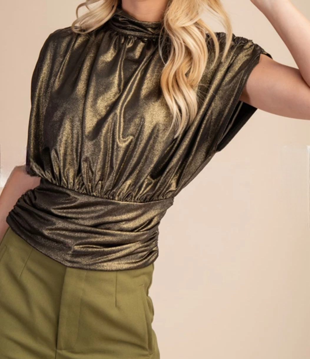 Mock Neck Silky Top
