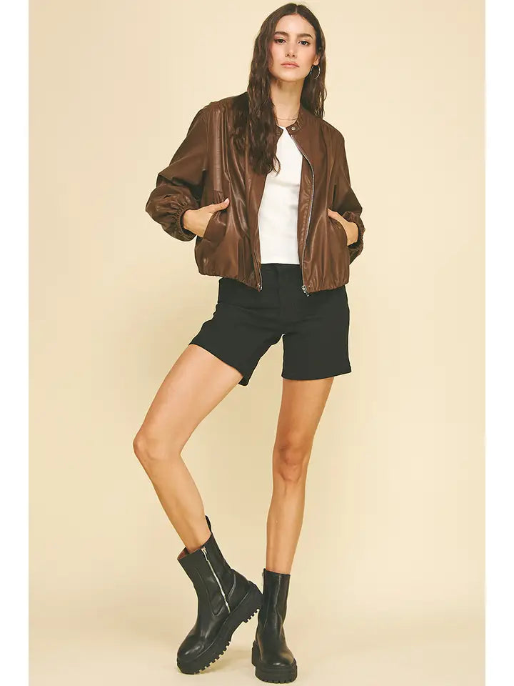 Faux Leather Bomber Jacket