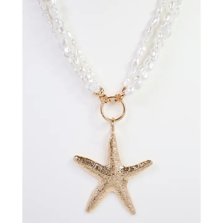 Triton Layered Pearl Starfish Necklace Cream