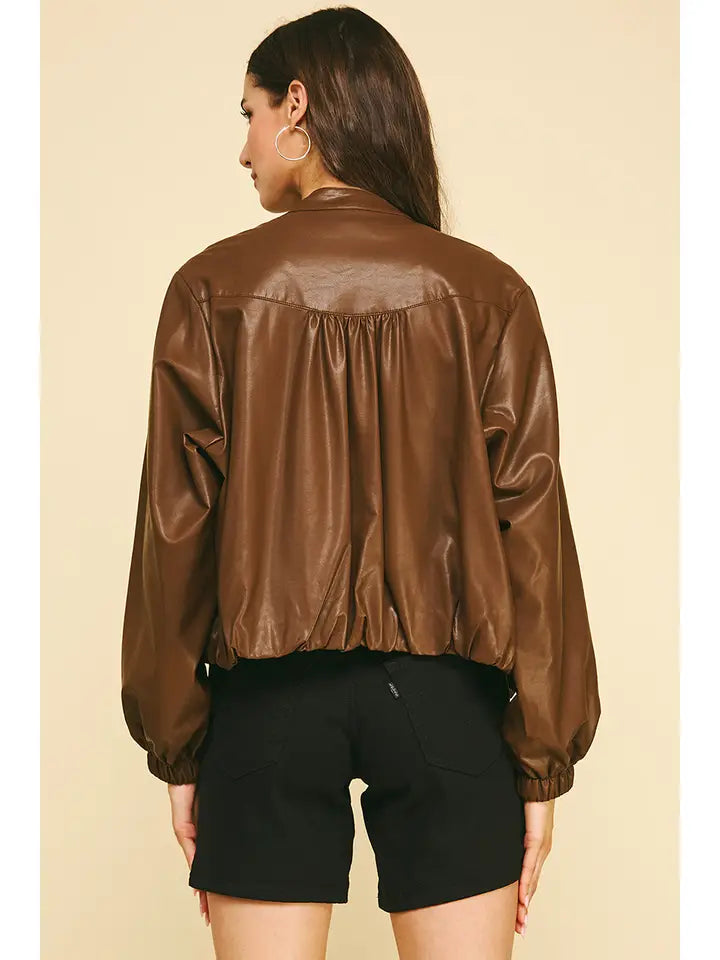 Faux Leather Bomber Jacket