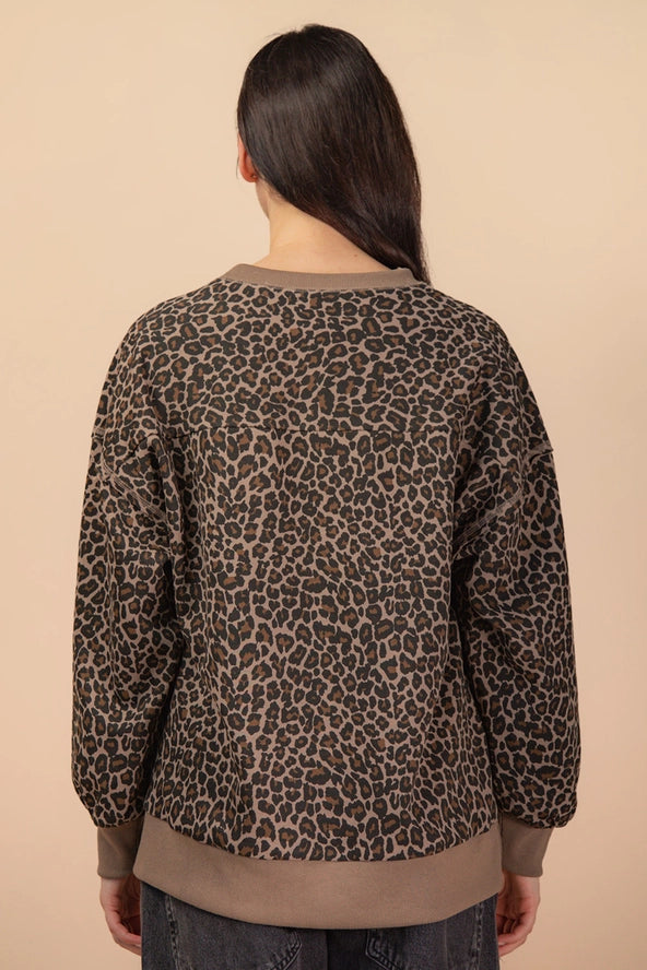 Leopard & Camo Printed Knit Casual Top