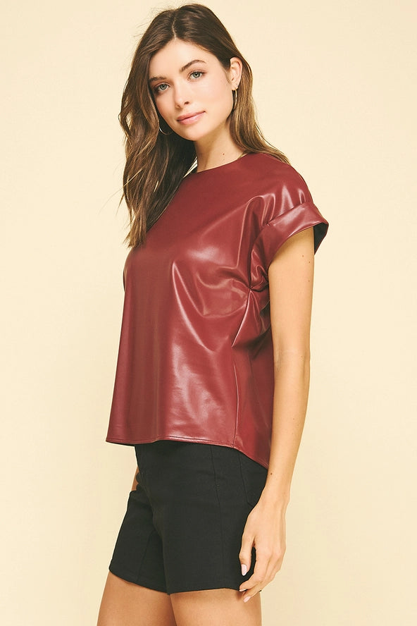 Faux Leather Cap Sleeve Top