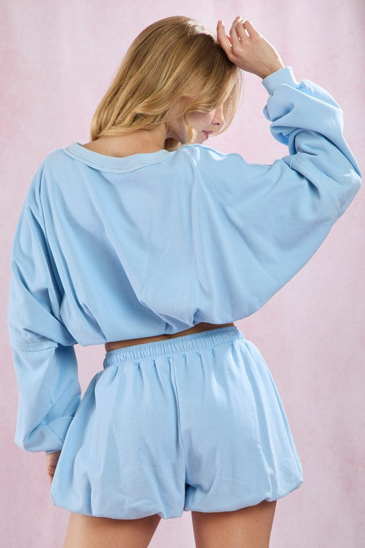 Mineral Washed Cropped Bubble Hem Shorts