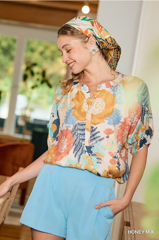 Floral Print Button Down Top