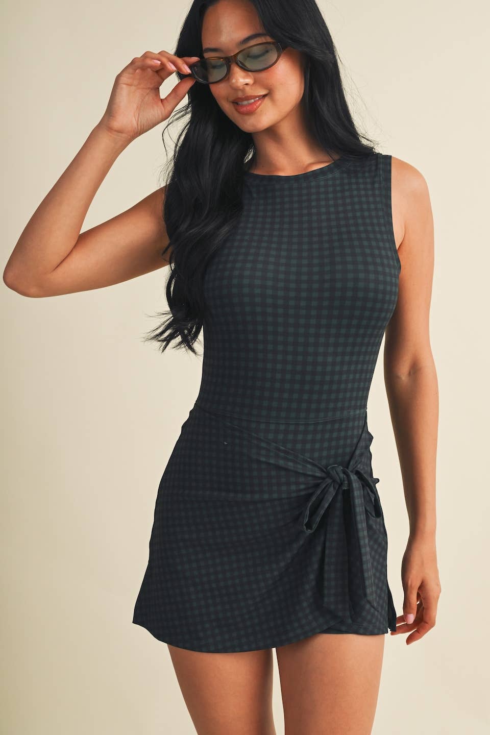 Evergreen Plaid Wrap Tie Dress
