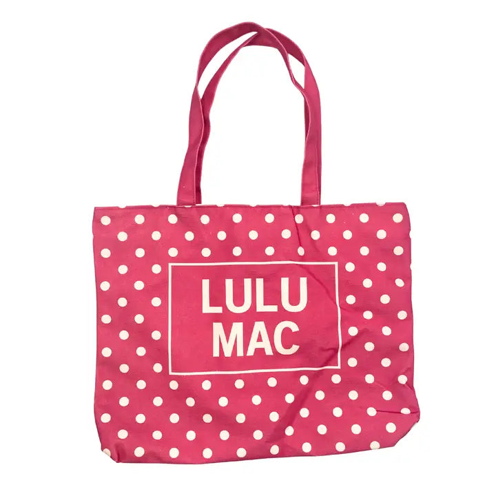 Lulu Mac Canvas Tote White Polka Dot On Hot Pink