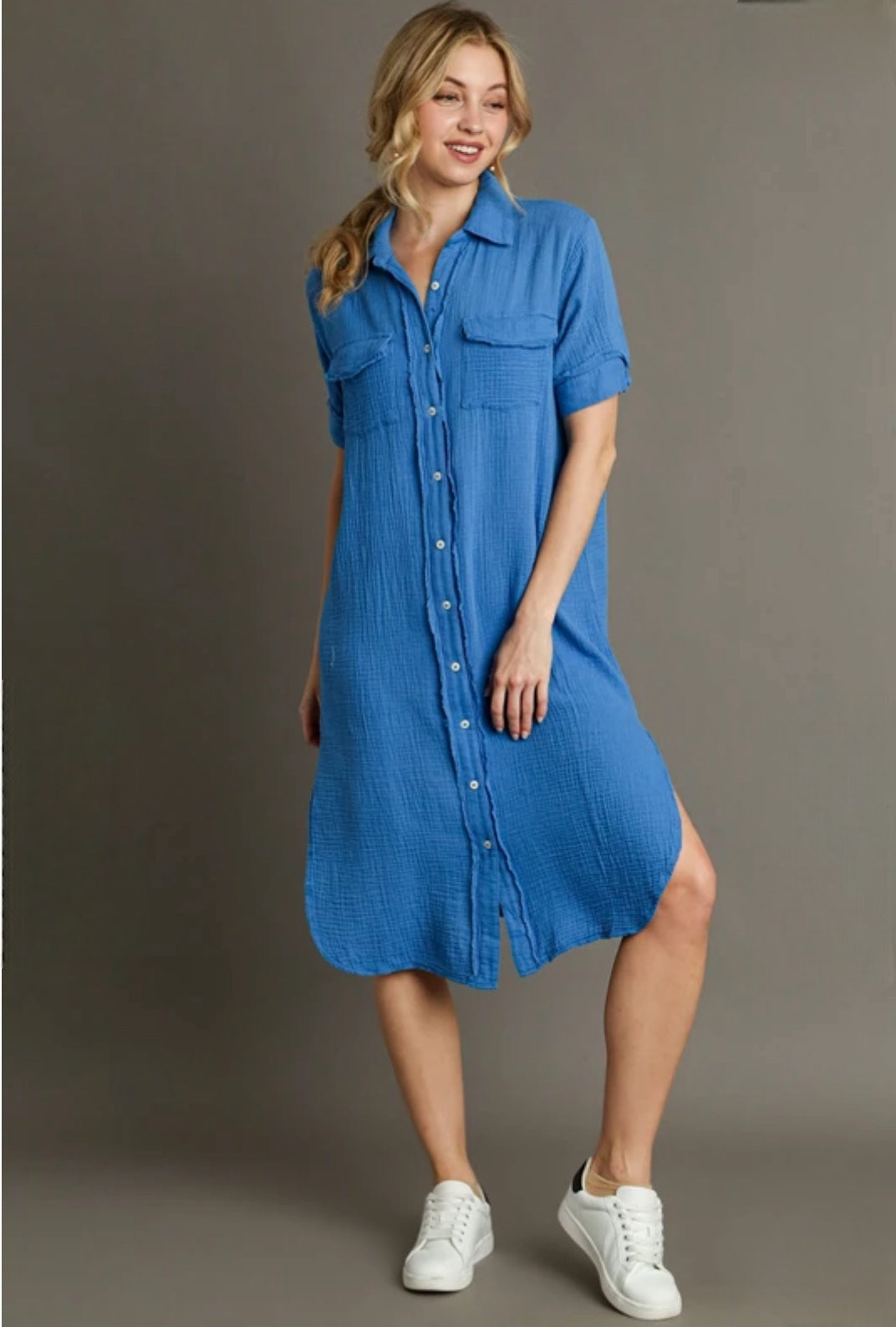 Button Up Gauze Midi Dress