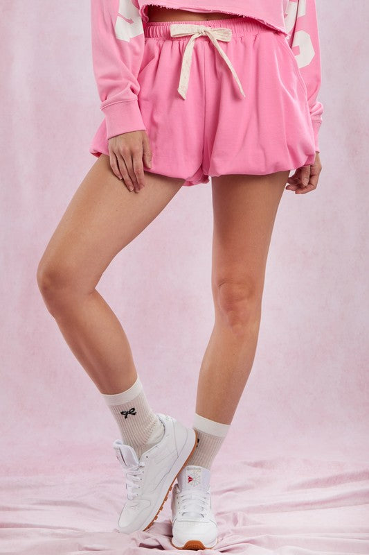 Mineral Washed Cropped Bubble Hem Shorts