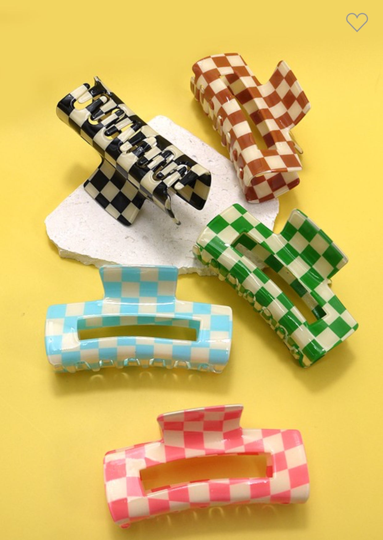 Pink Check Hair Claw Clip Large