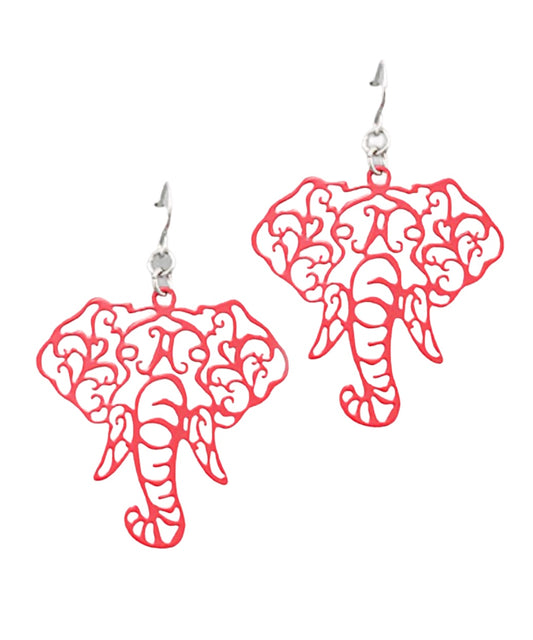 Elephant Red Filagree Earring