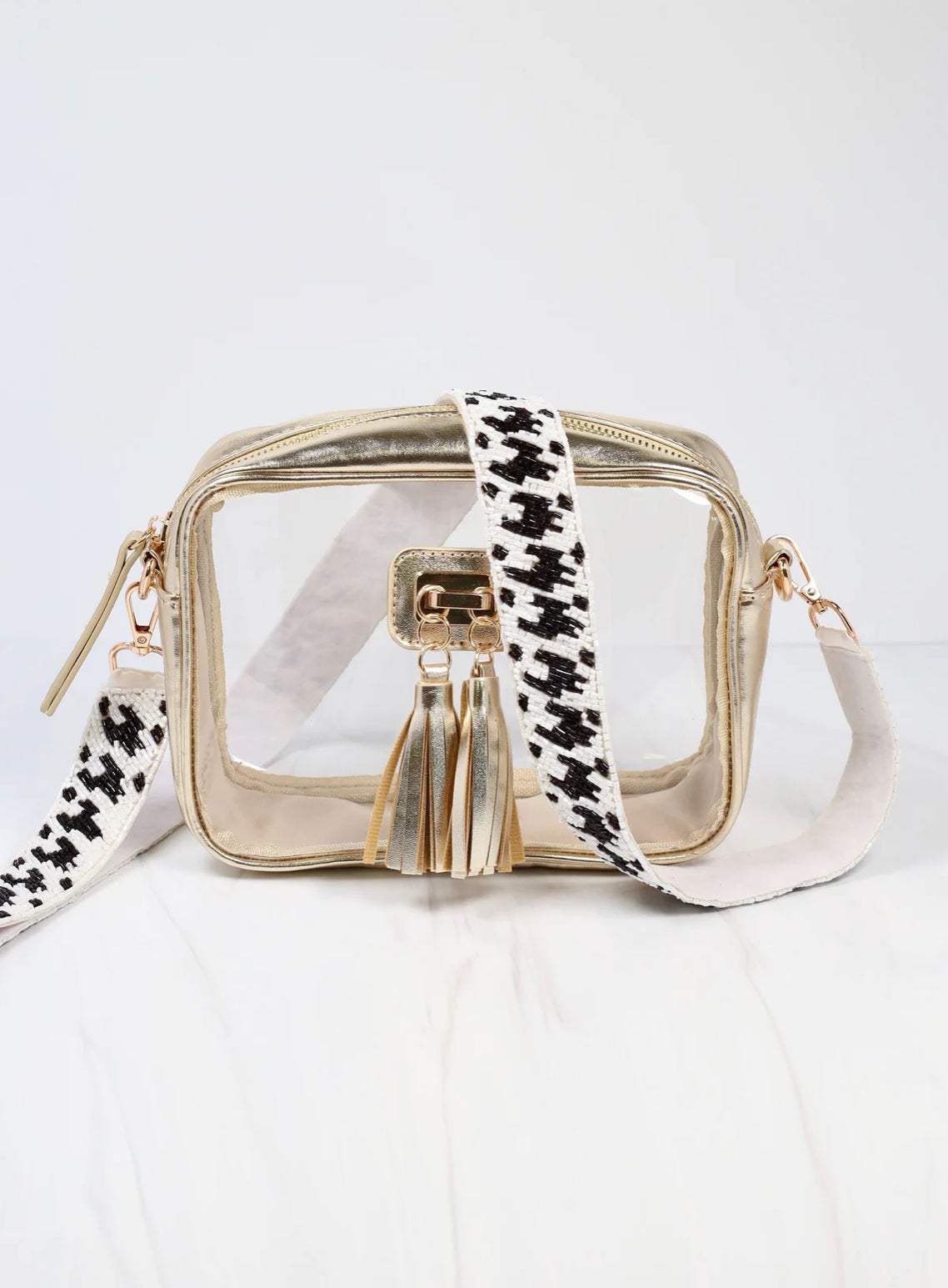 Houndstooth Beaded Crossbody Strap