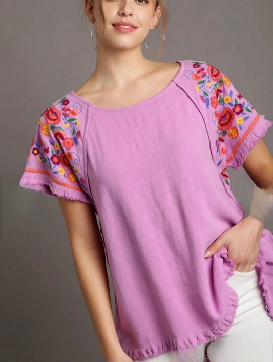 Floral Embroidered Linen Top