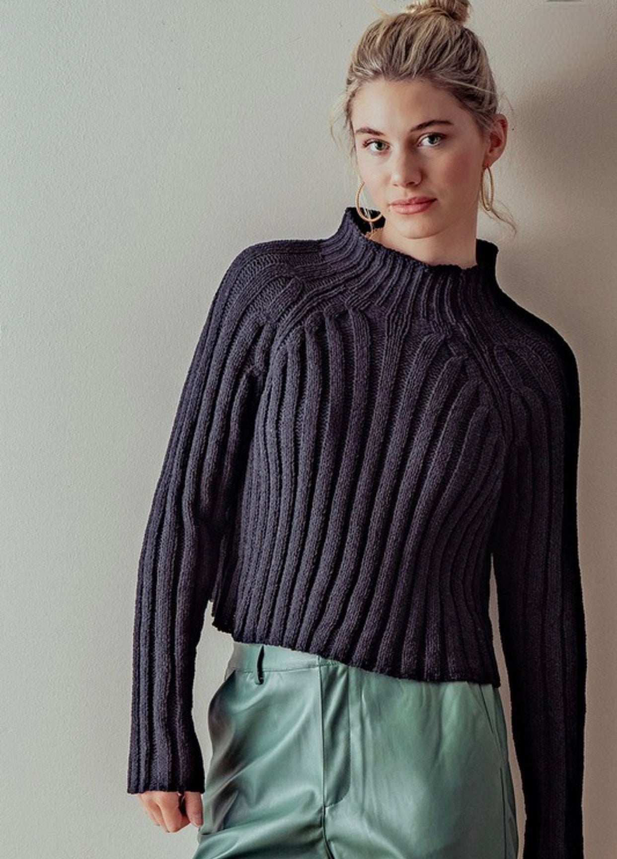 Mock Neck Chenille Sweater Black