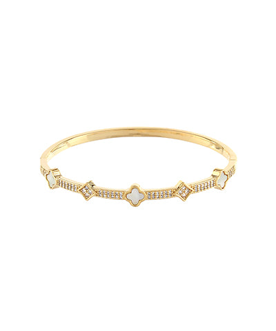 Pave & MOP Clover Station Bangle Bracelet