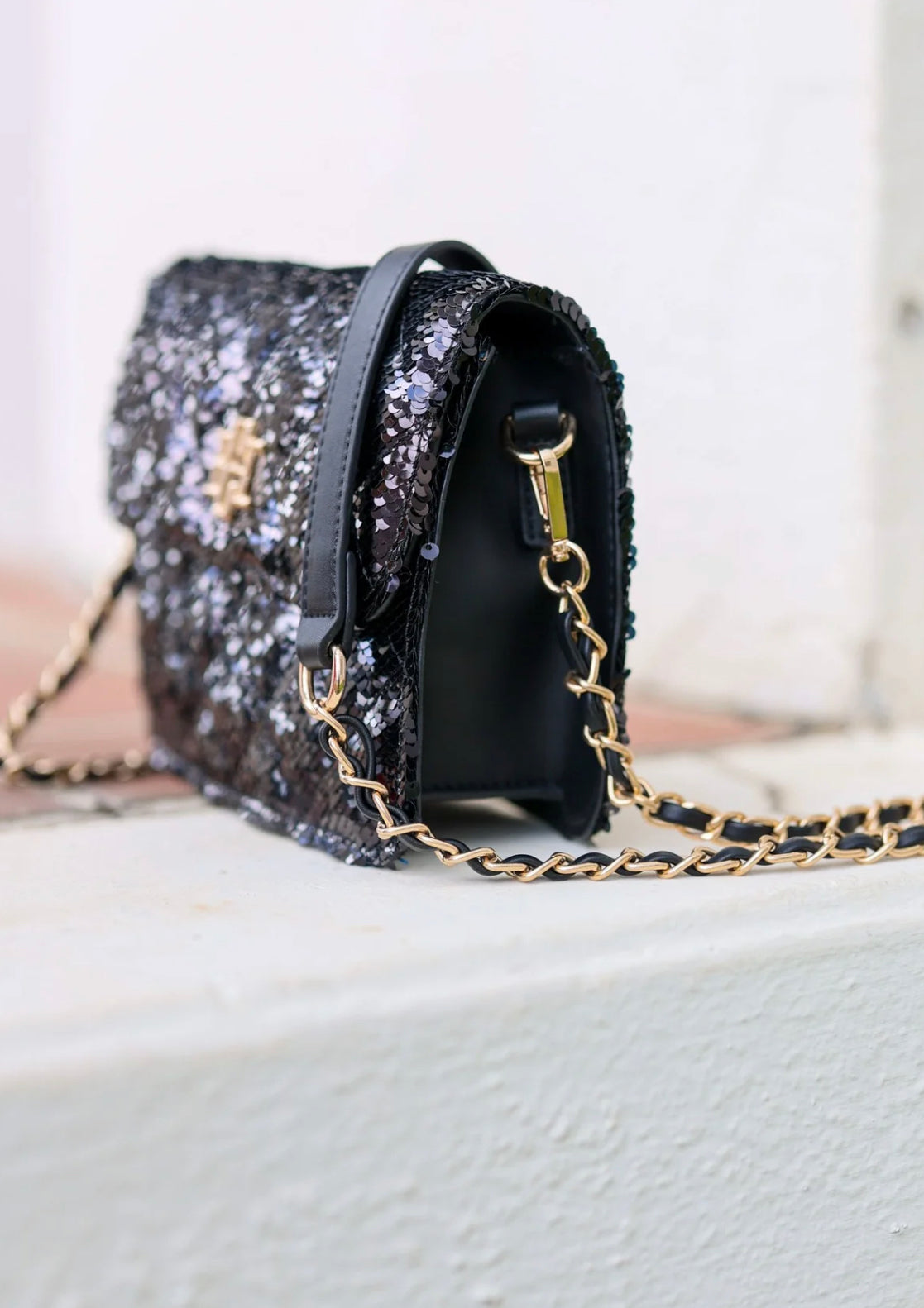 Evelyn Crossbody Black Sequin Bag