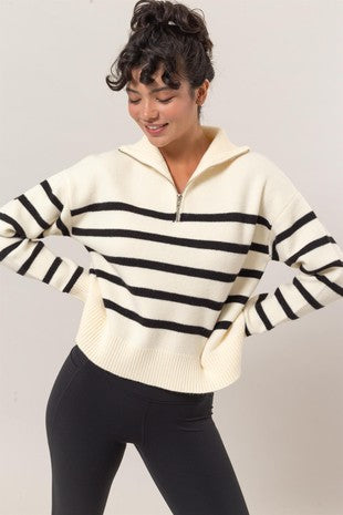 Stripe Half Zip Sweater