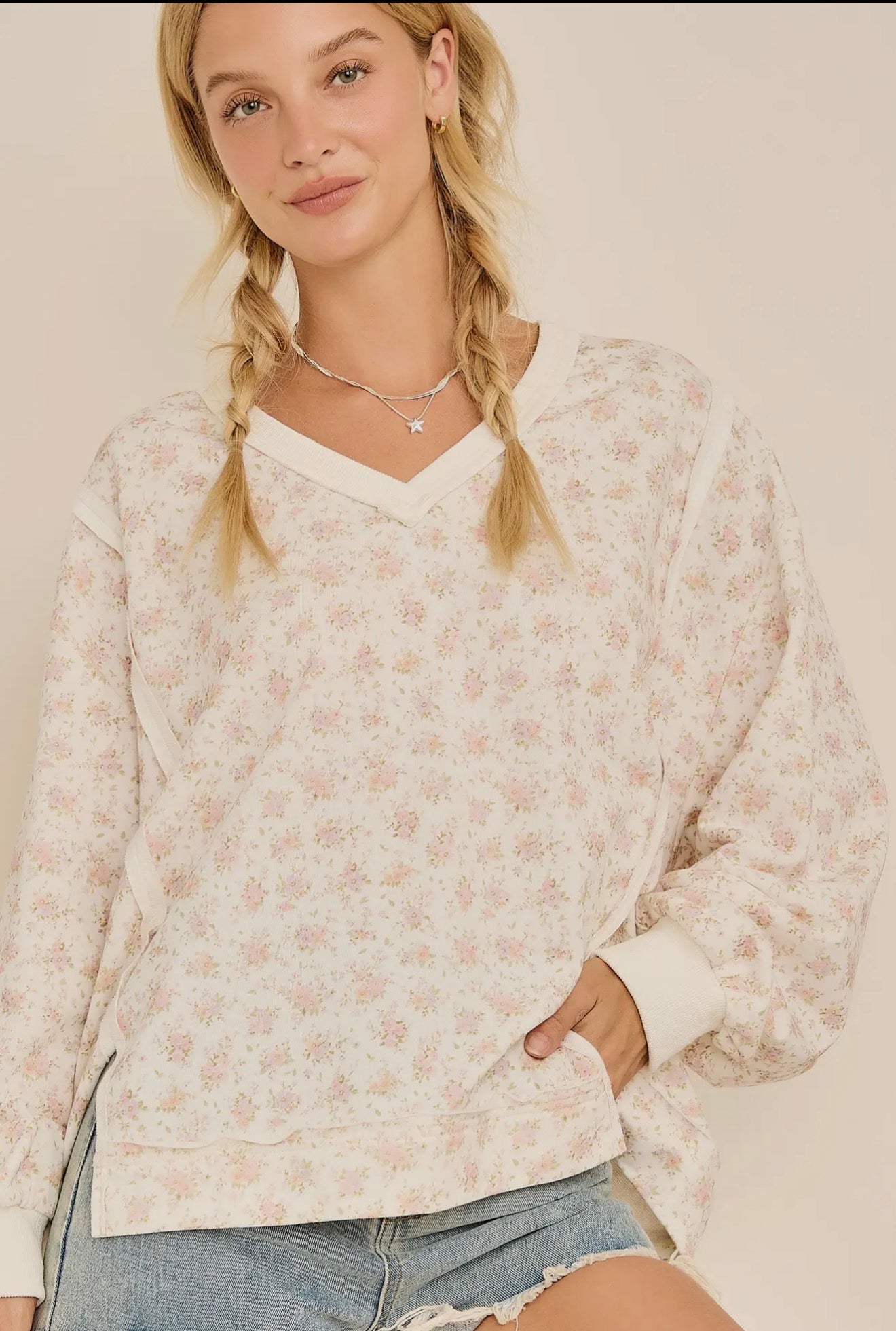 Cream Floral Pullover